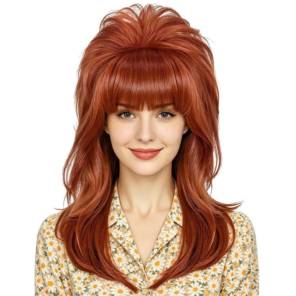 NWT ANOGOL Red Beehive Wig 80s Bouffant Voluminous Retro Costume Women